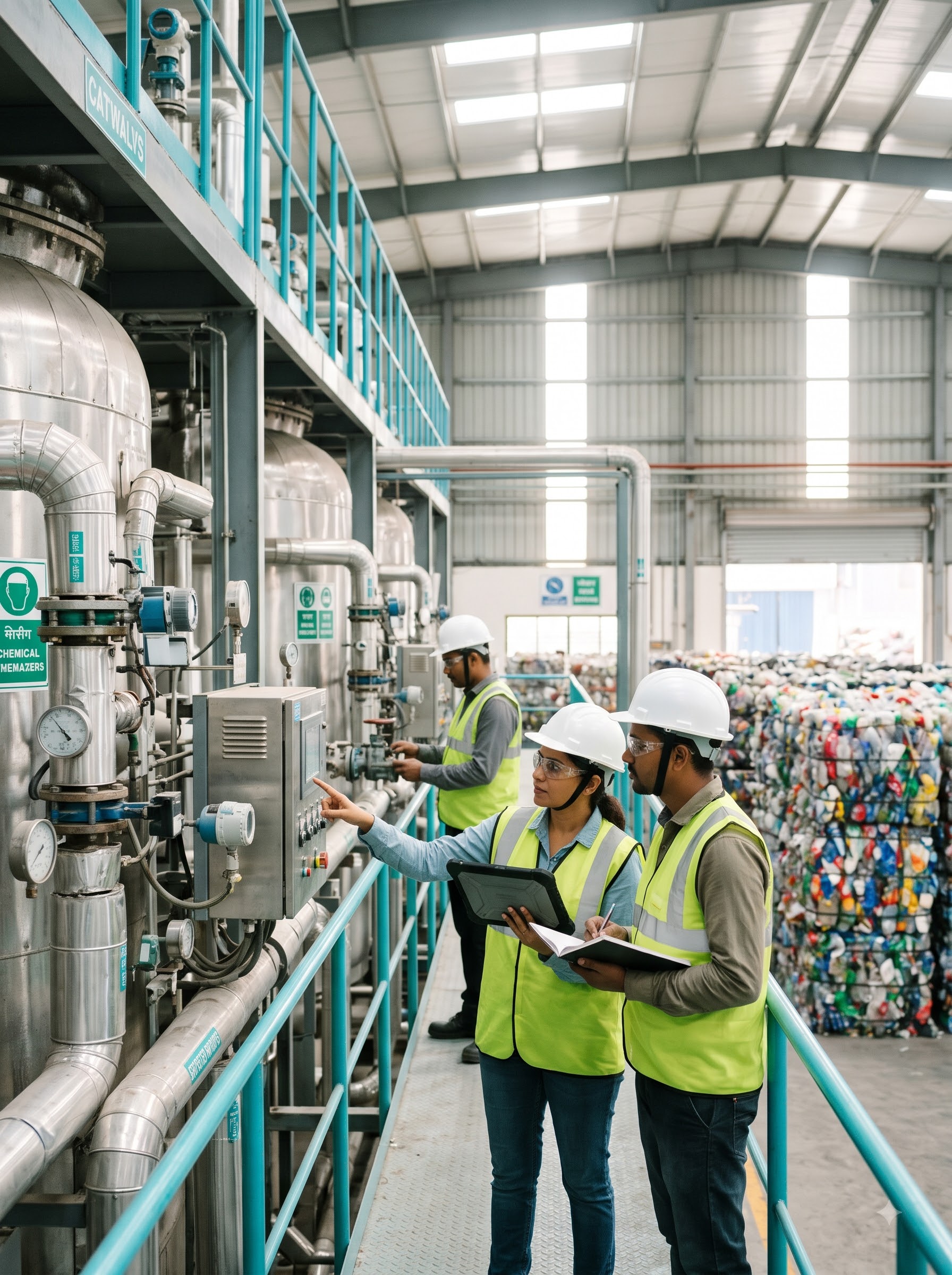 Engineers inspecting a pyrolysis reactor